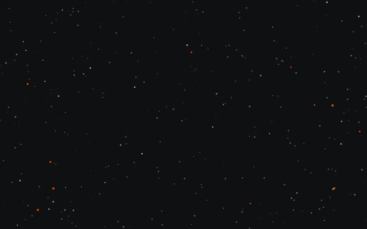 Charcoal particle field with sparse orange sparks forming a loose sphere