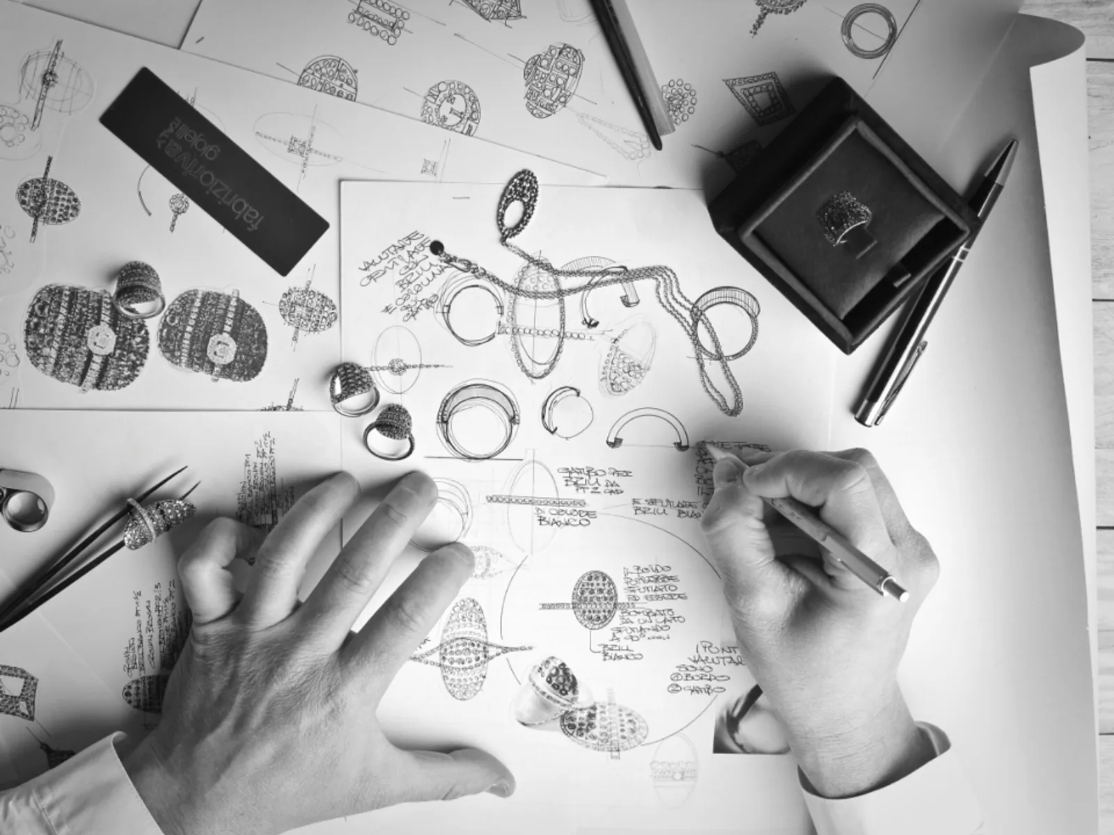 Wireframe layout blocks with a FORCE drawing cursor and color palette